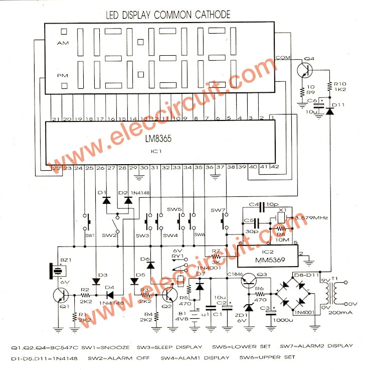 LM8365 alarm digital clock circuit