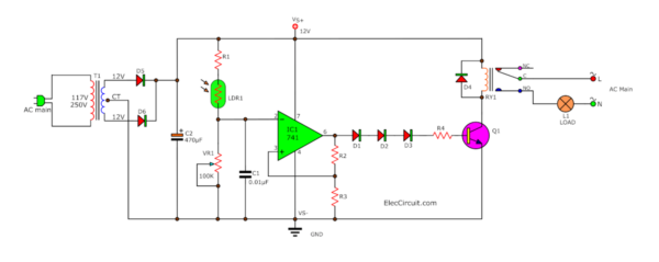 Automatic night light switch circuit diagram