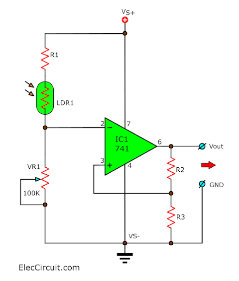 Simple Light sensor using Op-amp schmitt Trigger circuit