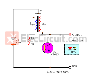 Simple Step up converter joule thief circuit