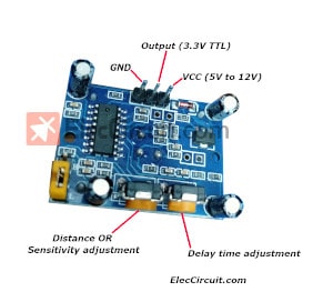 bottom view of  PIR Motion Sensor Module HC-SR501