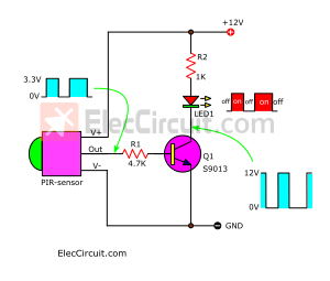 Simple motion sensor circuit using Transistor amplifier.