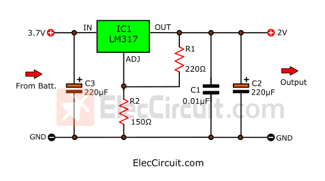 3.7V to 2V DC to DC converter using LM317