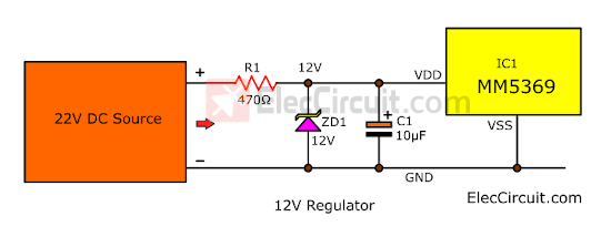 12V Zener Regulator circuit from 22V