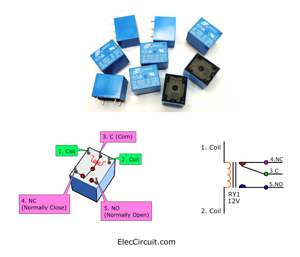 Relay pinout and symbol