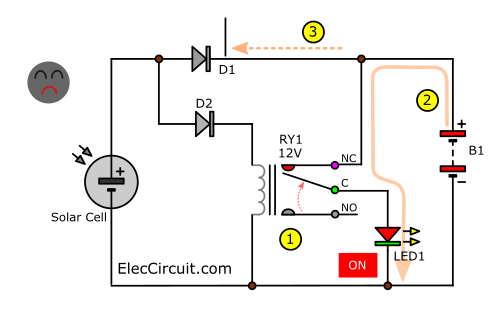 working solar light circuit diagram at night