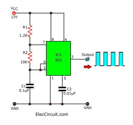 Basic 555 pulse generator circuit