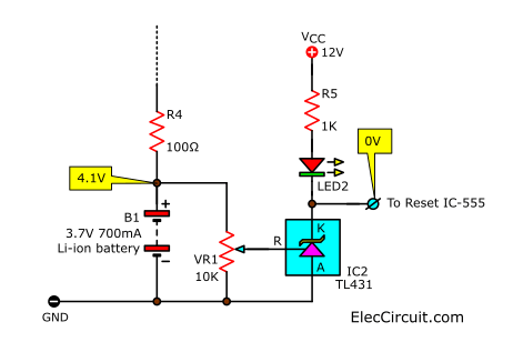 Li-ion battery voltage detector circuit TL431