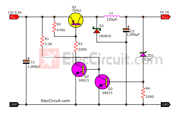 5v buck converter circuit using transistors