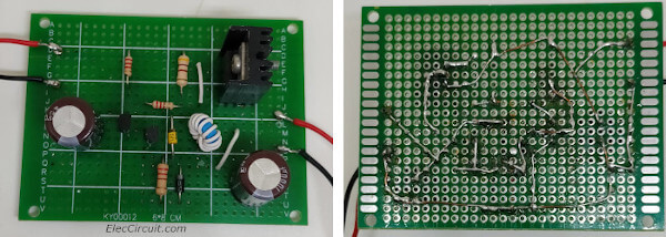 the prototype circuit on a perforated PCB