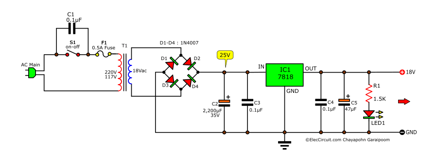 High Quality Pre-amplifier power supply circuit using 7818