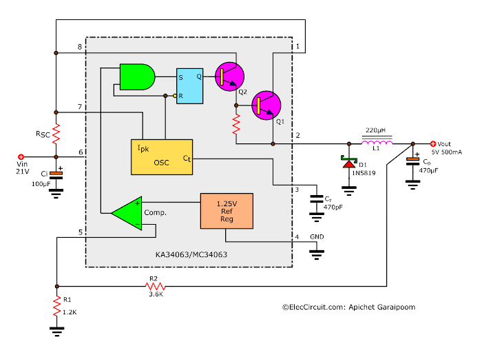 5V 0.5A Simple Switching Regulator circuit