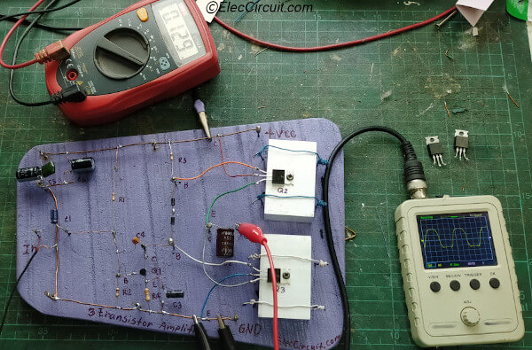 Testing three transistor amplifier circuit