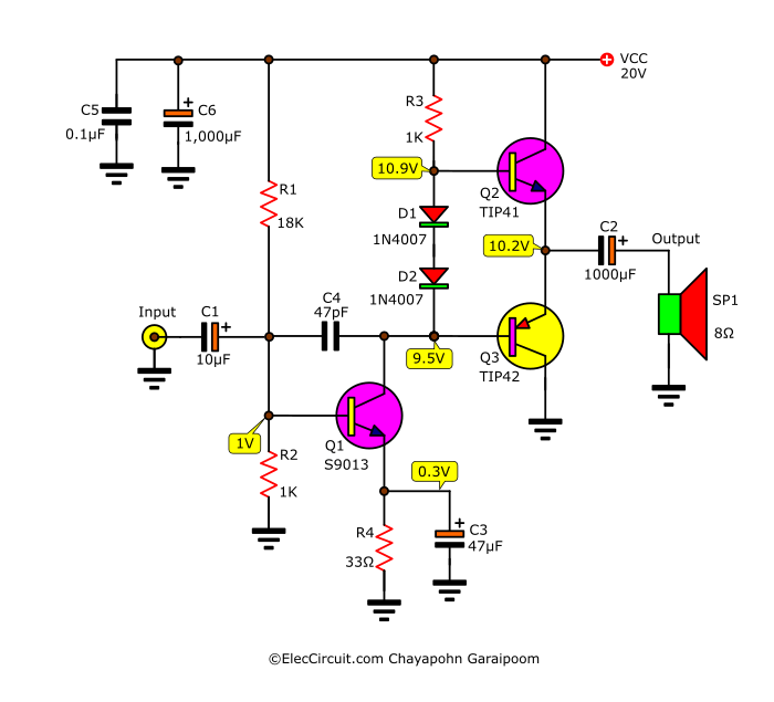 three transistor amplifier circuit