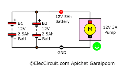The batteries in parallel increase the available current for the pump.