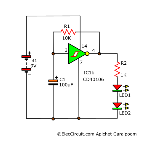 LED Flasher Circuit using CD40106