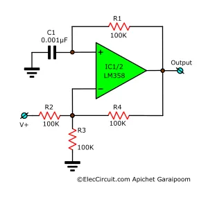 Squarewave oscilator circuit using LM358