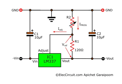 Basic LM337 Adjustable Negative Voltage Regulator Circuit