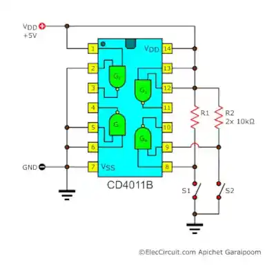 CD4011B CMOS Test Circuit and Internal Layout