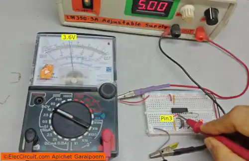 The pin-3 voltage drops to 3.6V.