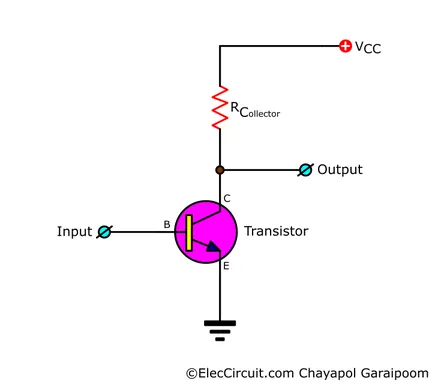 simplest form of common-emitter circuit consisting of collector resistor and transistor