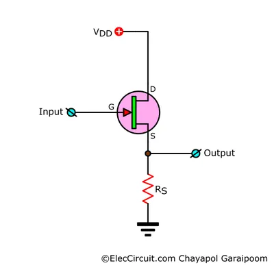 basic JFET source follower circuit with simplified bias