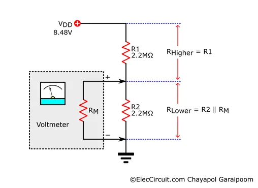 voltmeter impedance altering voltage divider ratio