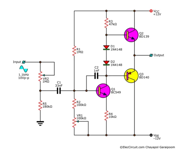 Previous push-pull follower circuit with a pre-driver stage and input amplitude-limiting divider