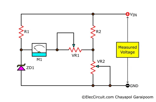 Basic schematic of expanded-scale voltmeter circuit.