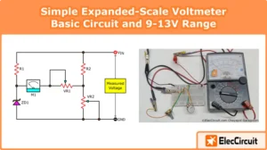 Simple Expanded-Scale Voltmeter Basic Circuit and 9-13V Range