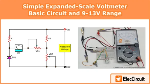 Simple Expanded-Scale Voltmeter Basic Circuit and 9-13V Range